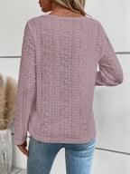 Openwork Half Button Long Sleeve Blouse (15)
