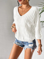 V-neck Three-quarter Sleeve Knit Top (6)