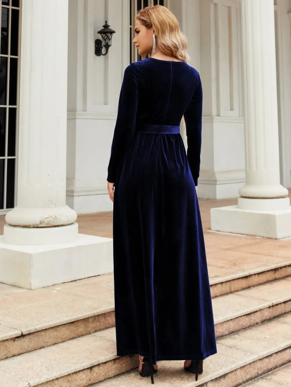 Tie Front Round Neck Long Sleeve Maxi Dress (14)