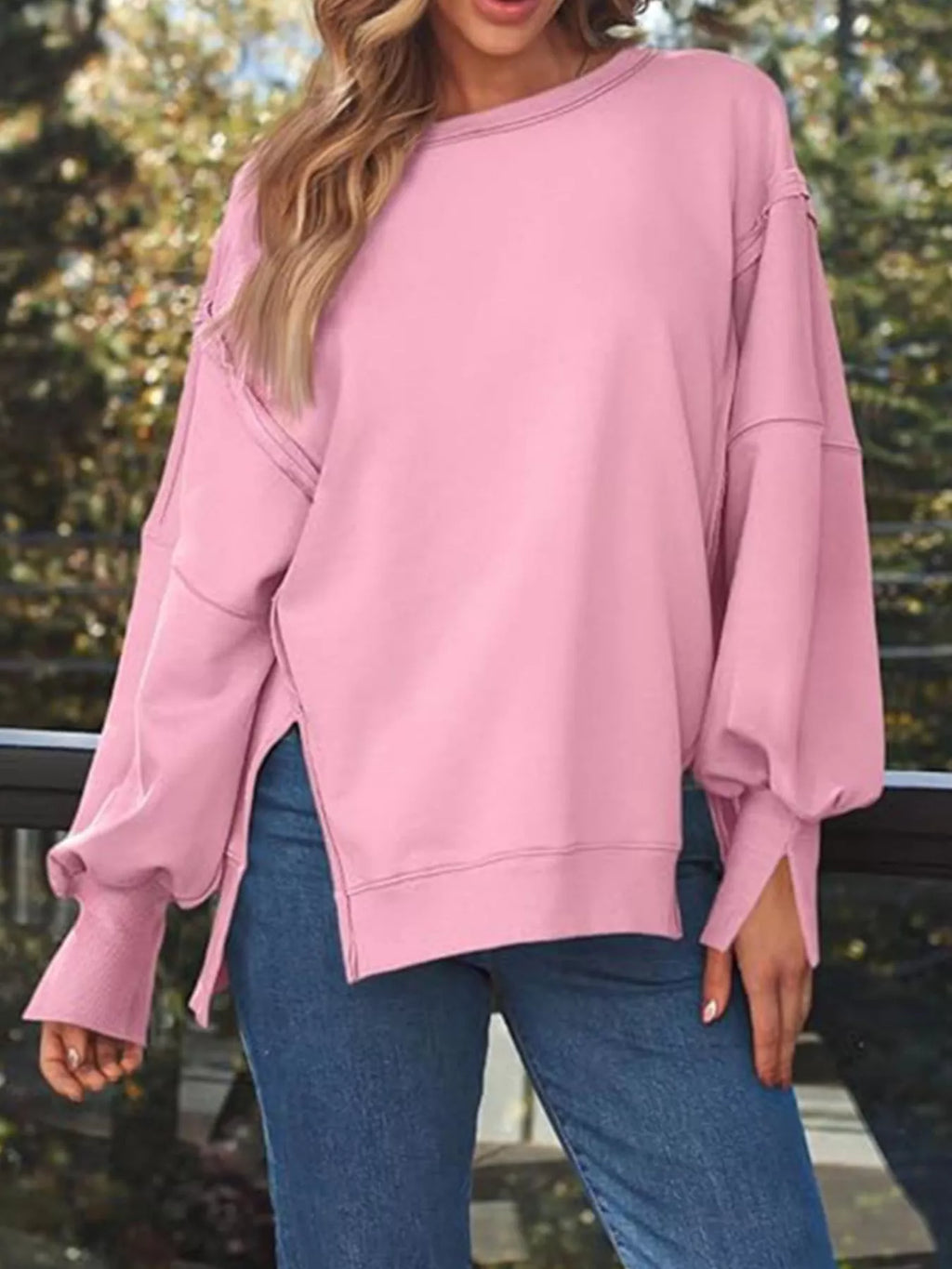 Side Slit Long Sleeve Oversized Sweatshirt (10)