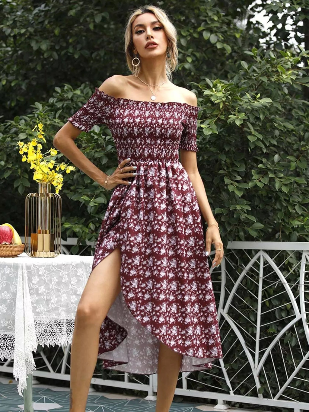 Off Shoulder Floral Slit Dress (10)