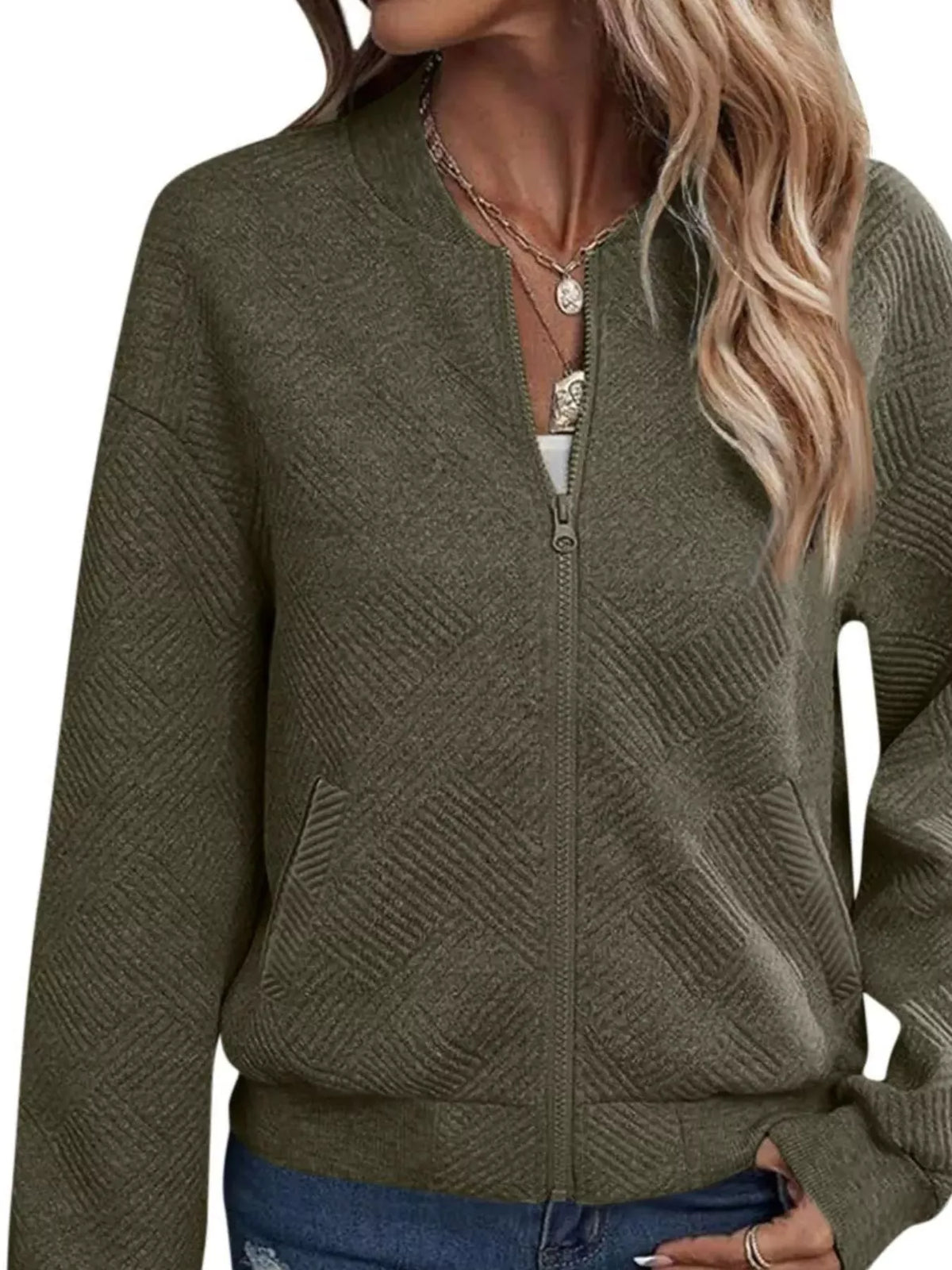 Textured Knit Zip-up Jacket (17)
