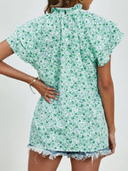 Ditsy Floral Mock Neck Flounce Sleeve Blouse (14)