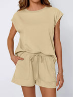 Casual Solid Color T-shirt Shorts Set (16)