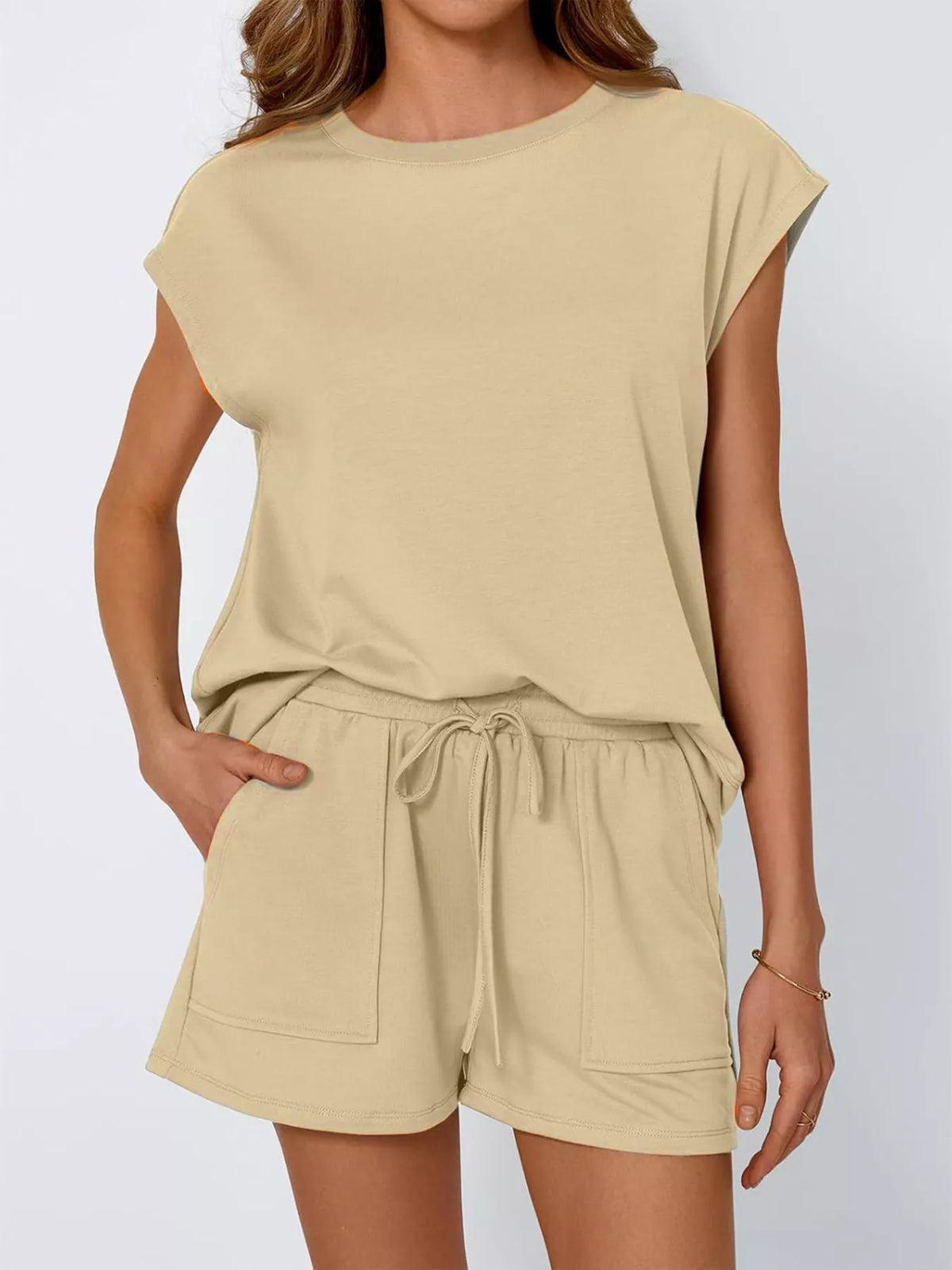 Casual Solid Color T-shirt Shorts Set (16)
