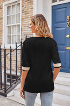Printed Contrast V-neck Tee (17)