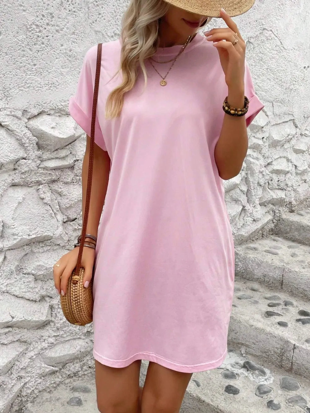 Round Neck Short Sleeve Mini Dress (10)