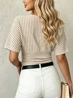 Striped Surplice Short Sleeve Top (12)