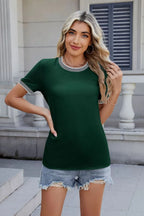 Contrast Trim Round Neck Short Sleeve T-shirt (9)