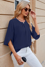 Round Neck Slit Half Sleeve Top (27)