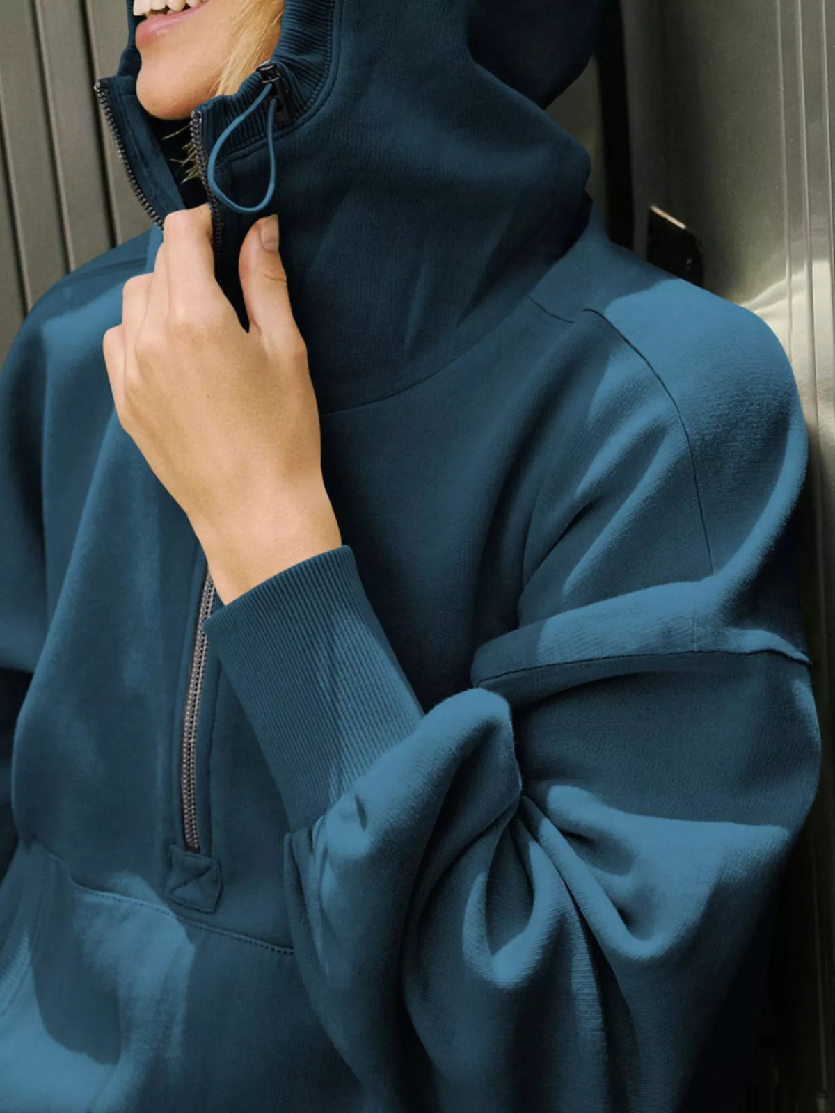 Half-zip Dropped Shoulder Hoodie (12)