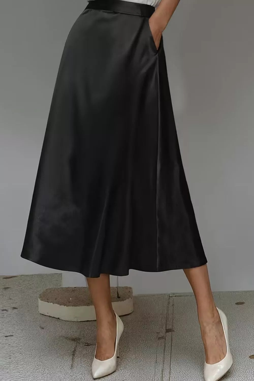 Satin A-line Midi Skirt (8)