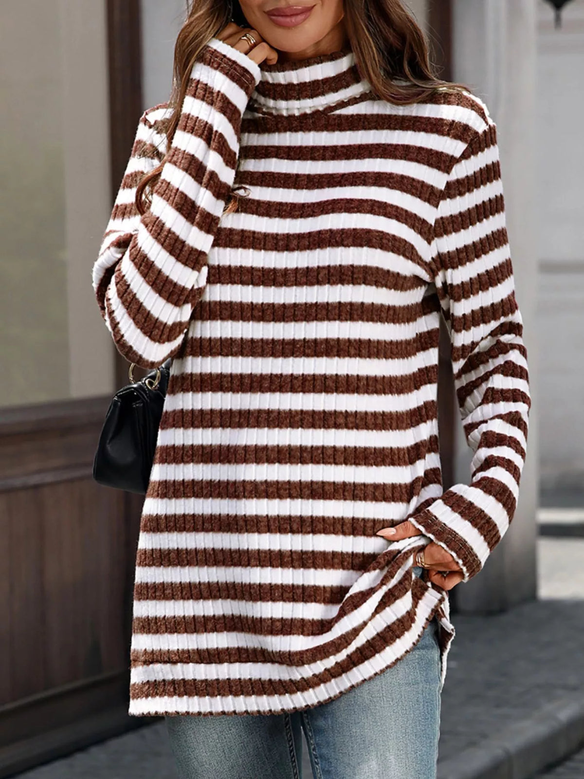 Striped Turtleneck Long Sleeve Knit Top (20)