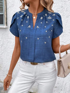 Floral Notched Short Sleeve Blouse (11)