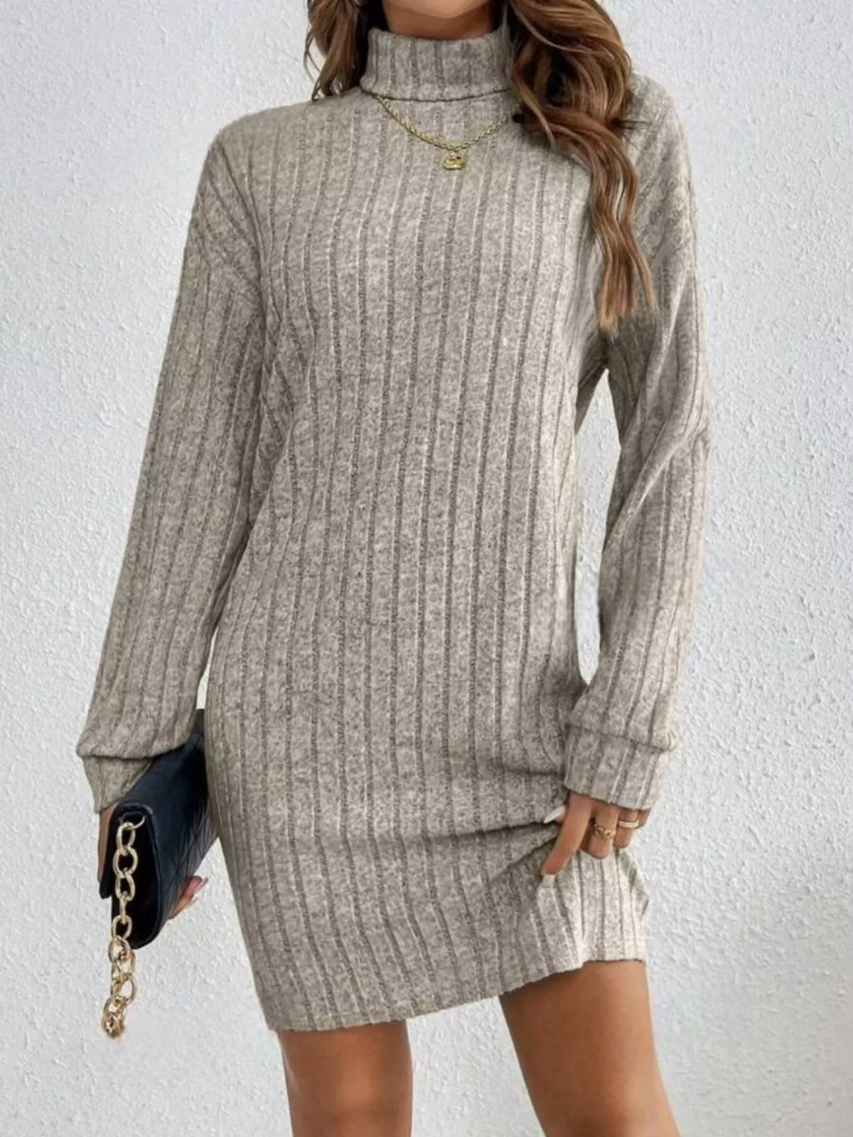 Ribbed Knit Turtleneck Mini Dress (2)