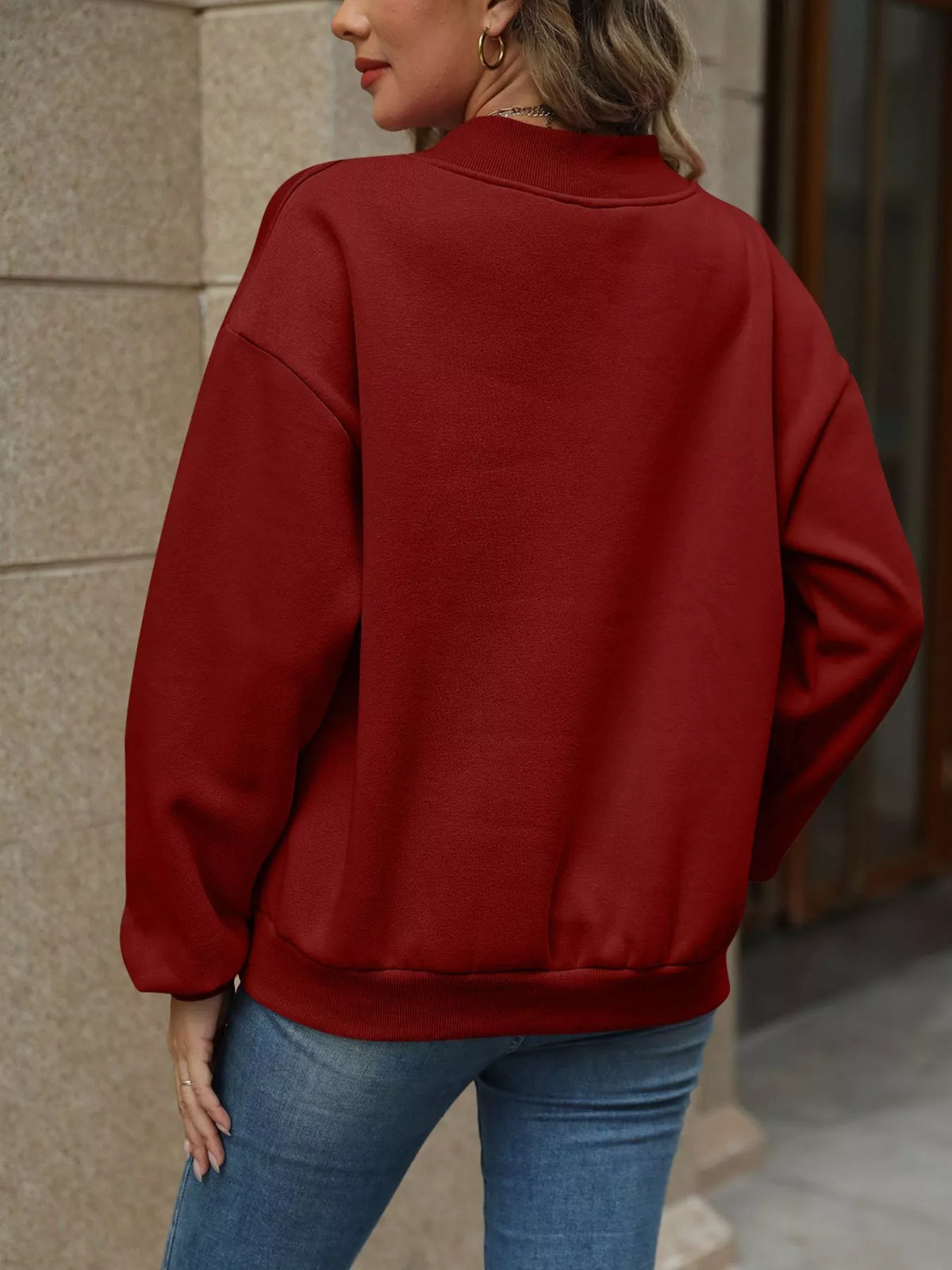 V-neck Solid Color Casual Sweatshirt (23)