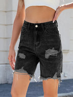 Distressed Raw Hem Denim Shorts (10)