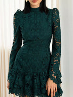 Lace Mock Neck Long Sleeve Mini Dress (5)