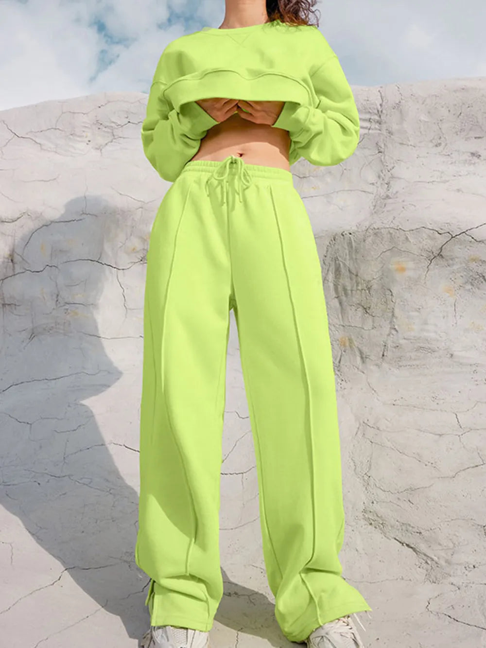 Round Neck Long Sleeve Top Elastic Waist Pants Set (8)