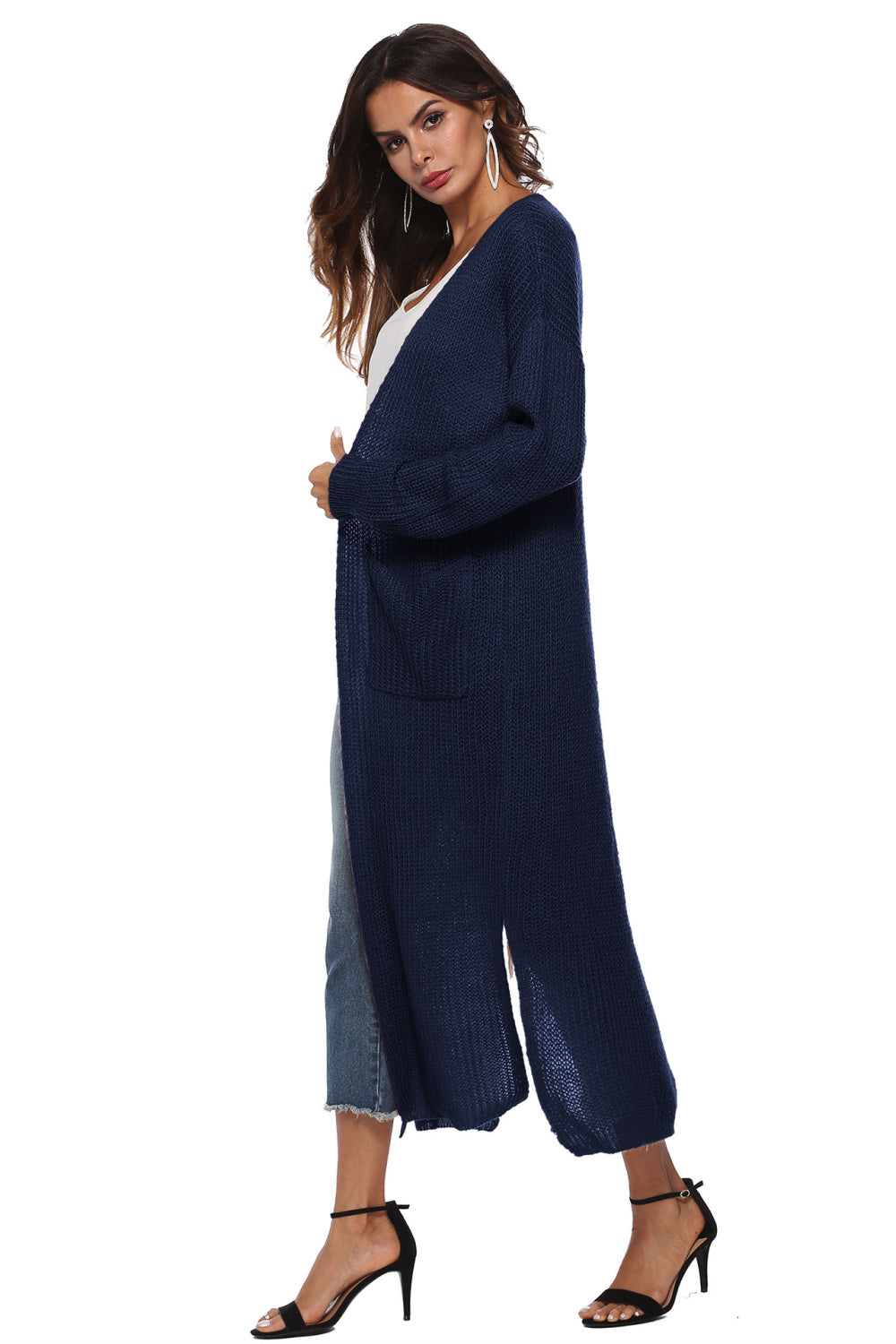Long Sleeve Open Front Buttoned Cardigan (5)