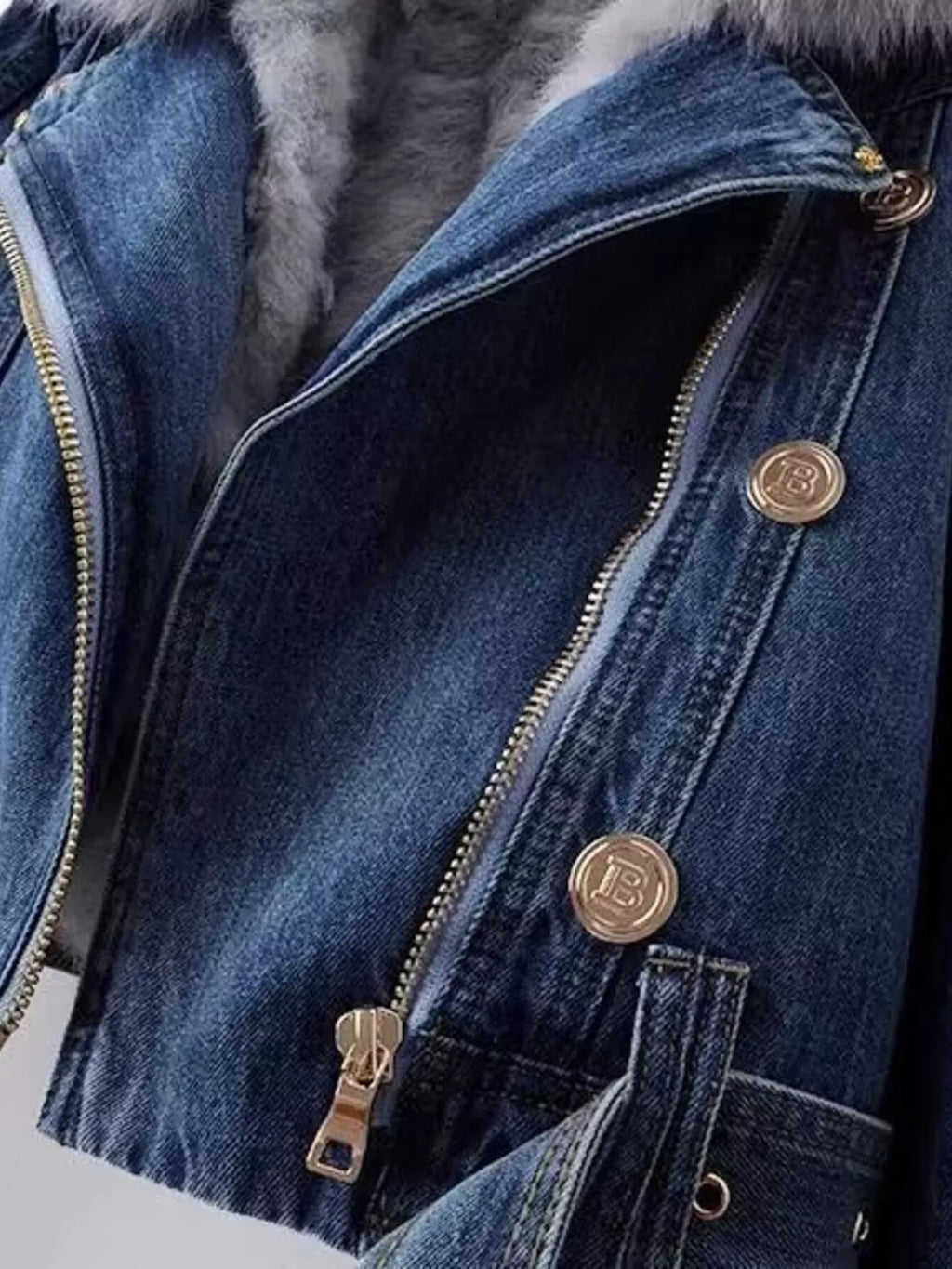 Full Size Faux Fur Collar Denim Jacket Plus (12)