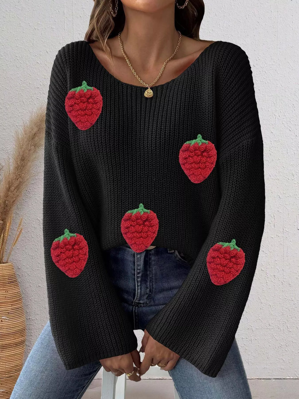 Strawberry Applique Oversized Sweater (7)