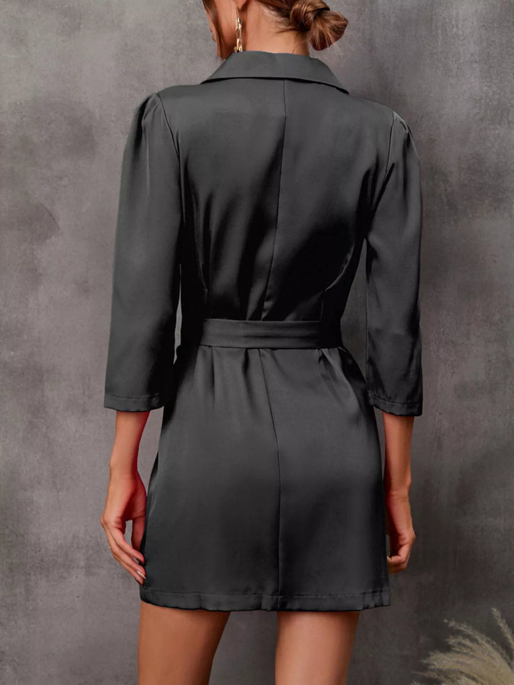 Double-breasted Blazer Dress Embellished Belt (11)