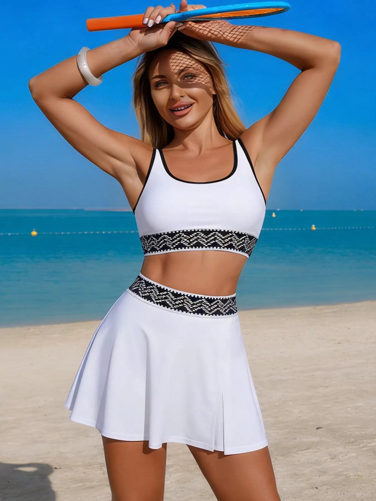 Contrast Trim Tank Skort Swim Set (2)