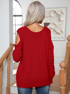 Decorative Button Cold-shoulder Sweater (9)
