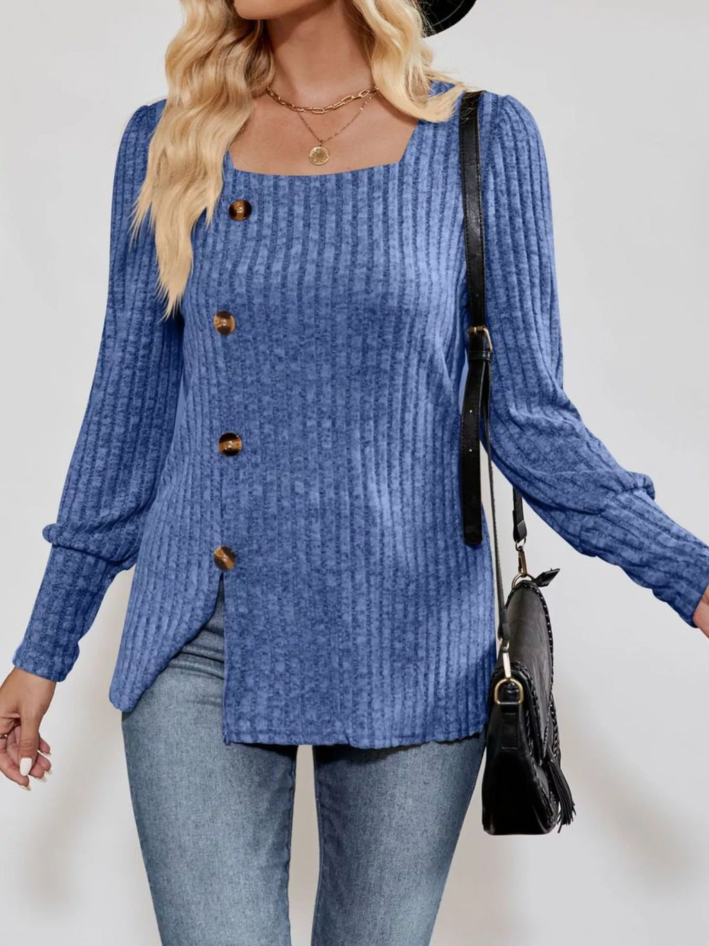 Ribbed Knit Slit Long Sleeve T-shirt (11)
