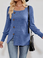 Ribbed Knit Slit Long Sleeve T-shirt (11)