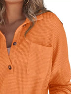 Casual Waffle Knit Button Detail Blouse (6)