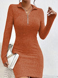 Ribbed Knit Bodycon Mini Dress Zipper