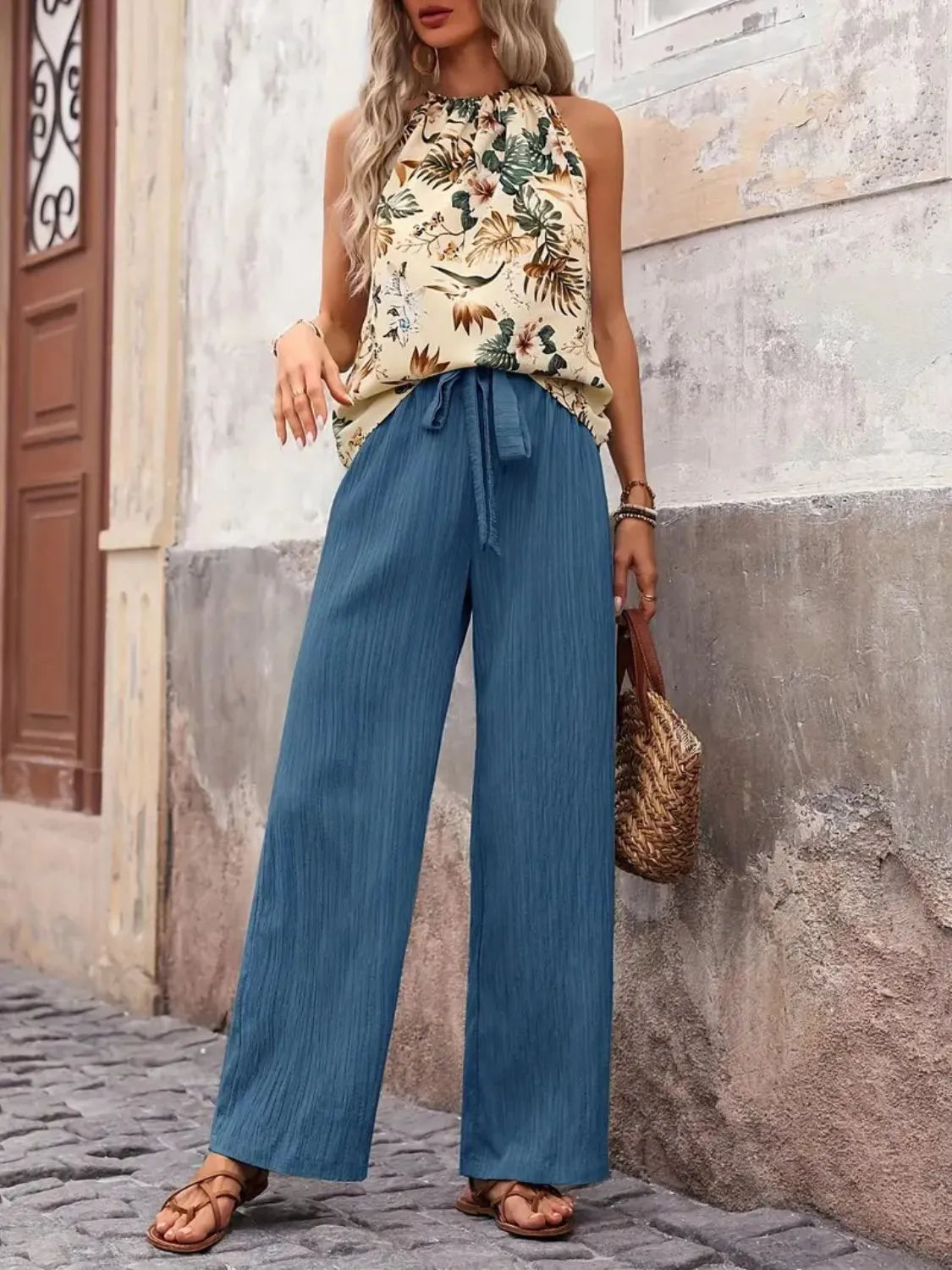 Printed Tank Top Wide Leg Pants Set (6)