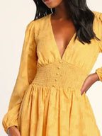 Smocked V-neck Balloon Sleeve Dress (11)