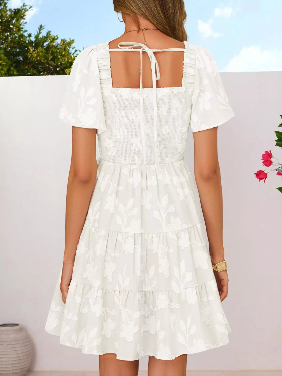 Smocked Square Neck Tiered Mini Dress (12)