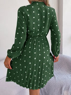 Polka Dot Tie Neck Pleated Dress (20)