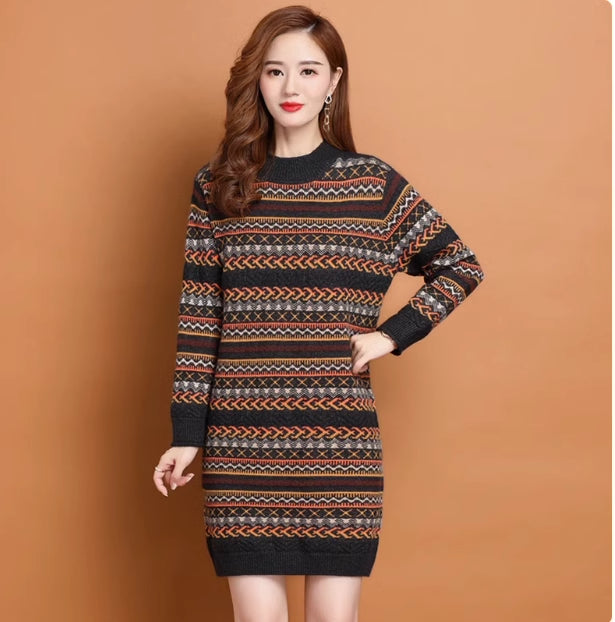 Striped Midi Sweater Dress variant CJMY272482507GT|CJMY272482508HS|CJMY272482509IR|CJMY272482510JQ|CJMY272482511KP