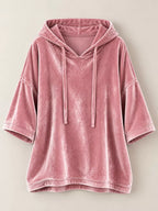Full Size Velvet Half Sleeve Hoodie Drawstring Plus (18)