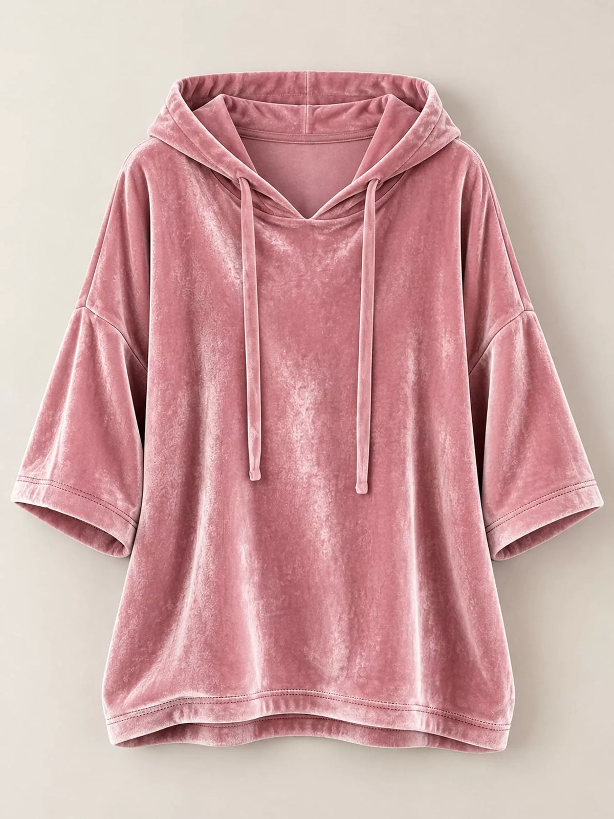 Full Size Velvet Half Sleeve Hoodie Drawstring Plus (18)
