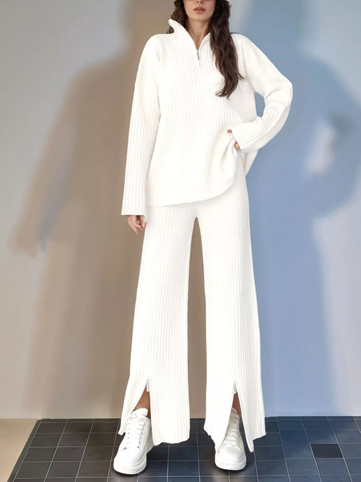 Ribbed Knit Top Pants Set (2)