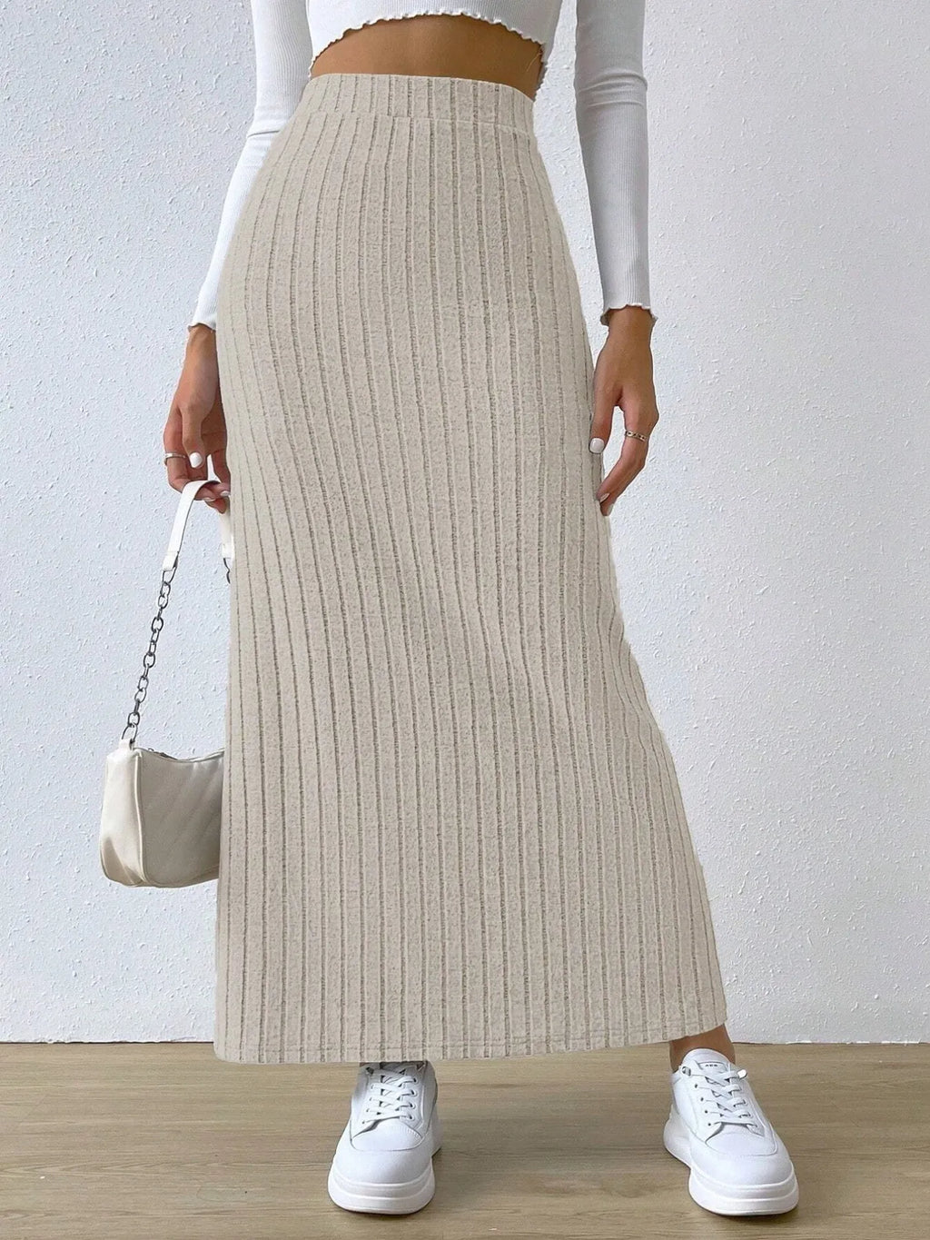 High Waist Ribbed Knit Maxi Skirt (4)