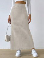 High Waist Ribbed Knit Maxi Skirt (4)