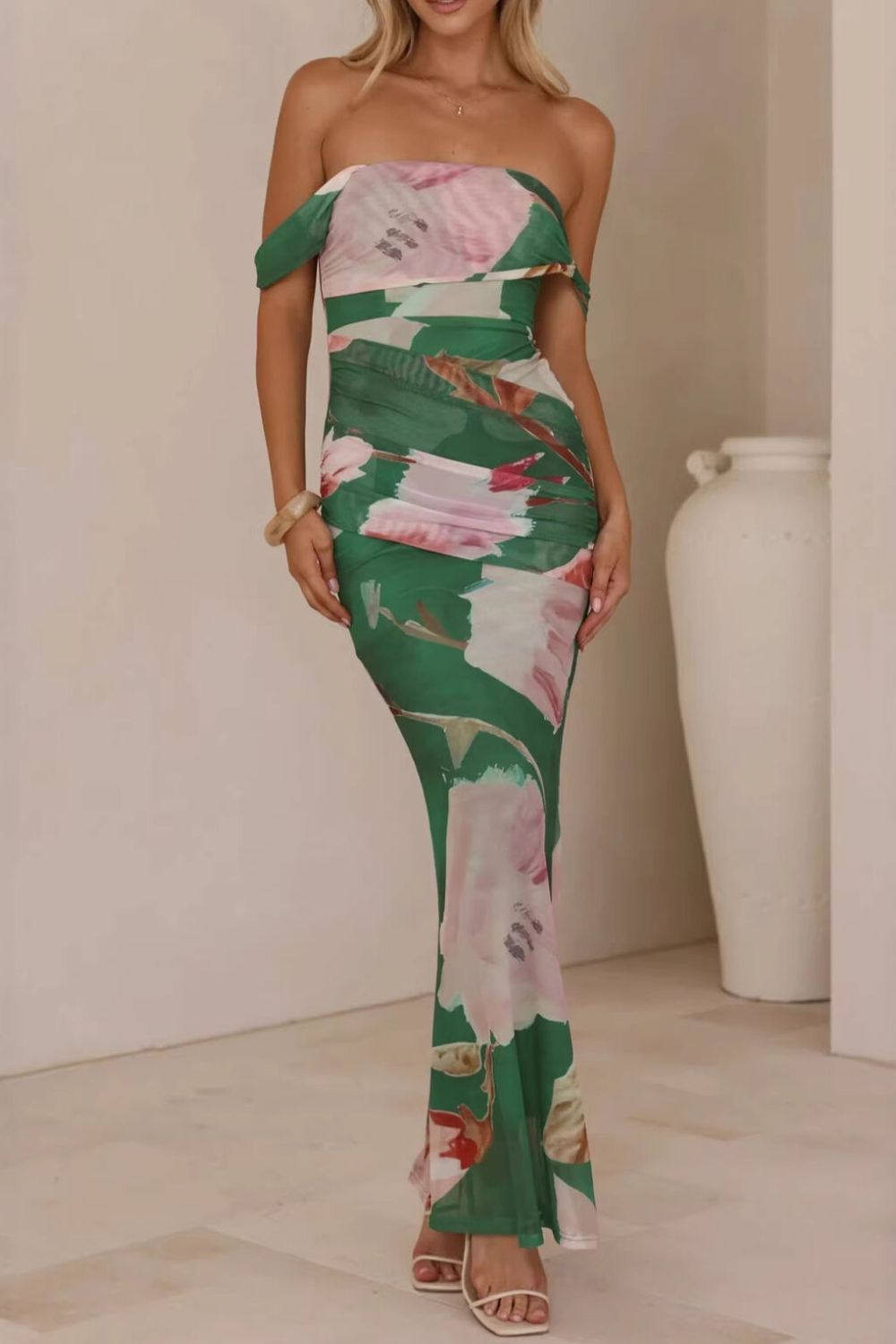 Floral Print One-shoulder Ruched Maxi Dress (9)