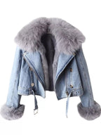 Full Size Faux Fur Collar Denim Jacket Plus