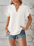 Swiss Dot Notched Petal Sleeve T-shirt (15)