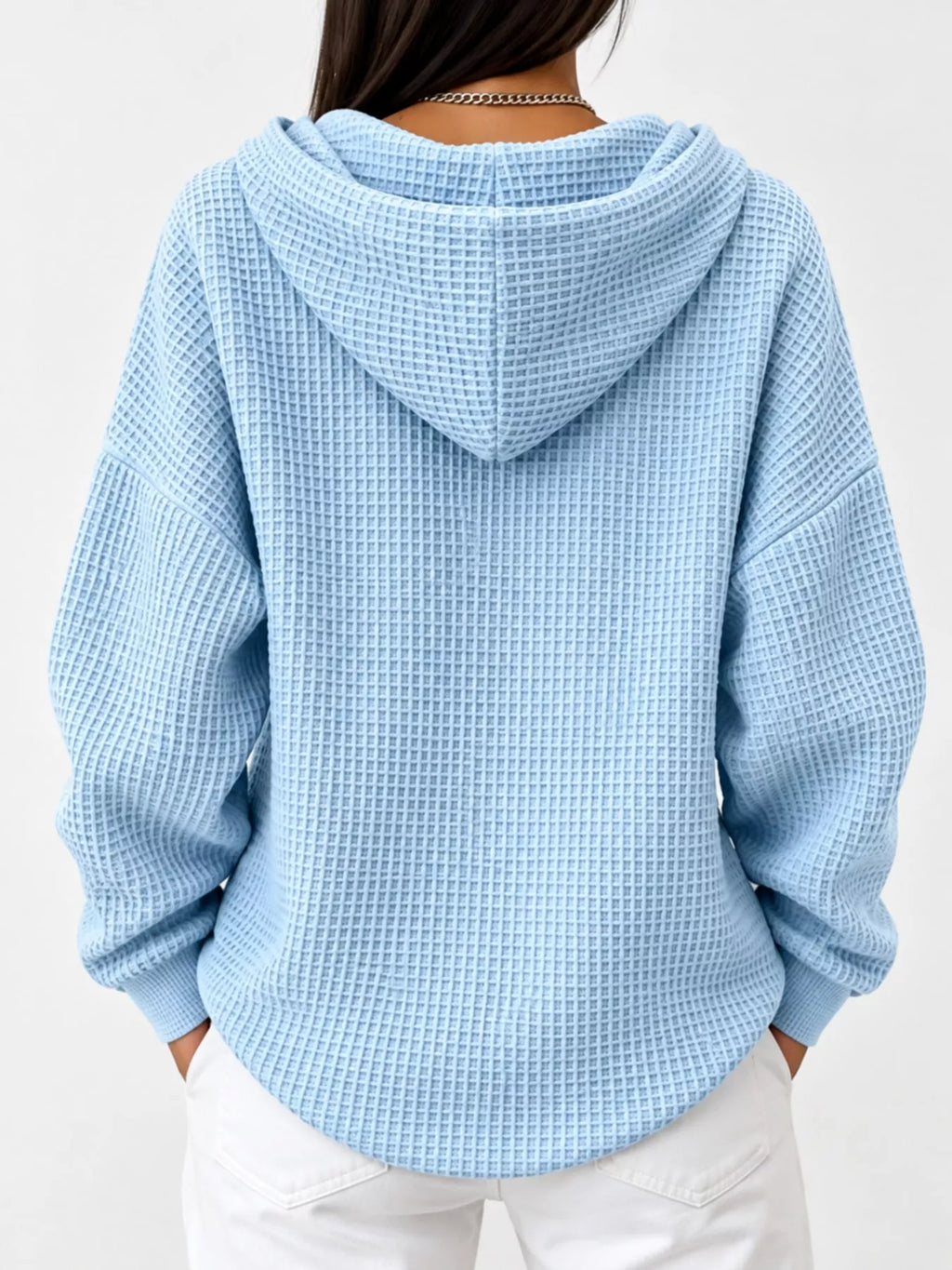 Full Size Waffle Knit Button Detail Hoodie Plus (7)