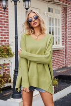 V-neck Slit Exposed Seam Sweater (3)