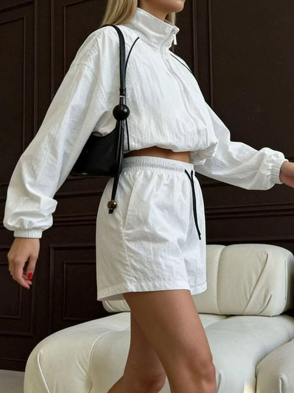 Zip-up Jacket Shorts Two-piece Set (7)