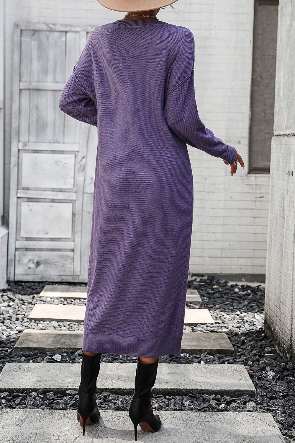 Notched Neck Dropped Shoulder Button-down Midi Dress (2)
